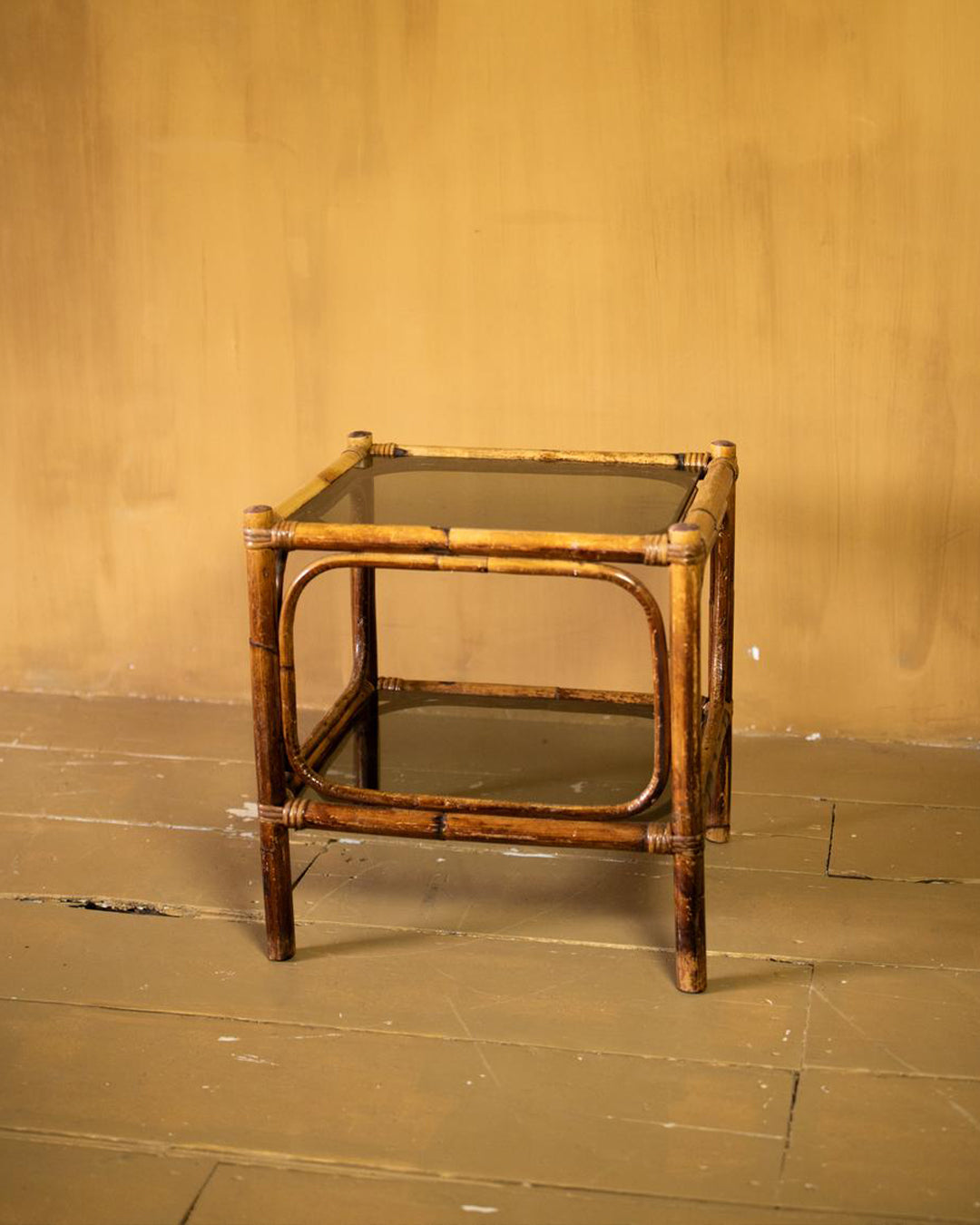 Wooden side table with glass top